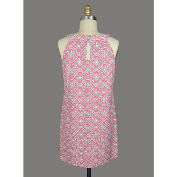 ARYEH FLORAL GEOMETRIC PRINT CORAL SHIFT DRESS - Picture 4 of 7